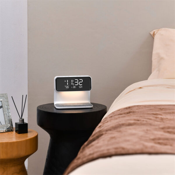 Creative 3 In 1 Bedside Lamp Wireless Charging LCD Screen Alarm Clock  Wireless Phone Charger - Image 8