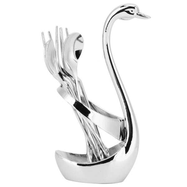 7Pcs/Set Zinc Alloy Dinnerware Swan Holder Tableware with 3 Spoons 3 Forks Home Decoration - Image 2