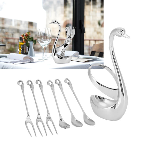 7Pcs/Set Zinc Alloy Dinnerware Swan Holder Tableware with 3 Spoons 3 Forks Home Decoration - Image 8