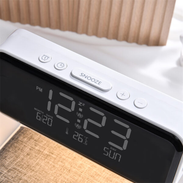 Creative 3 In 1 Bedside Lamp Wireless Charging LCD Screen Alarm Clock  Wireless Phone Charger - Image 10