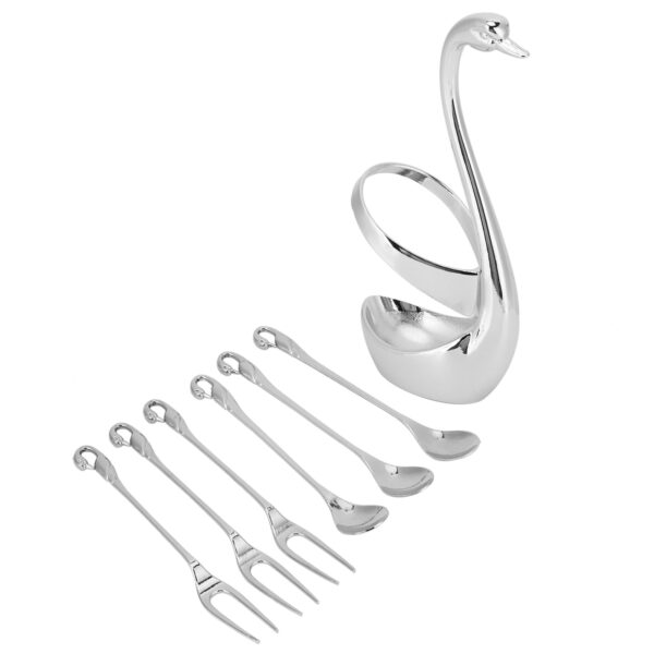 7Pcs/Set Zinc Alloy Dinnerware Swan Holder Tableware with 3 Spoons 3 Forks Home Decoration - Image 3