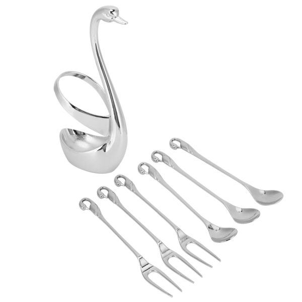 7Pcs/Set Zinc Alloy Dinnerware Swan Holder Tableware with 3 Spoons 3 Forks Home Decoration - Image 9