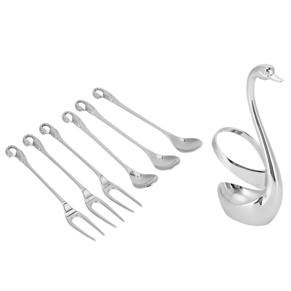 7Pcs/Set Zinc Alloy Dinnerware Swan Holder Tableware with 3 Spoons 3 Forks Home Decoration - Image 5