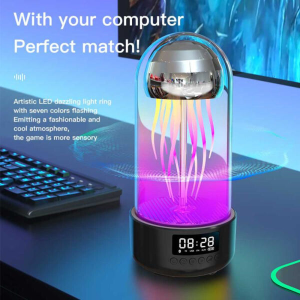 Creative 3in1 Colorful Jellyfish Lamp With Clock Luminous Portable Stereo Breathing Light Smart Decoration Bluetooth-compatible Speaker - Image 8