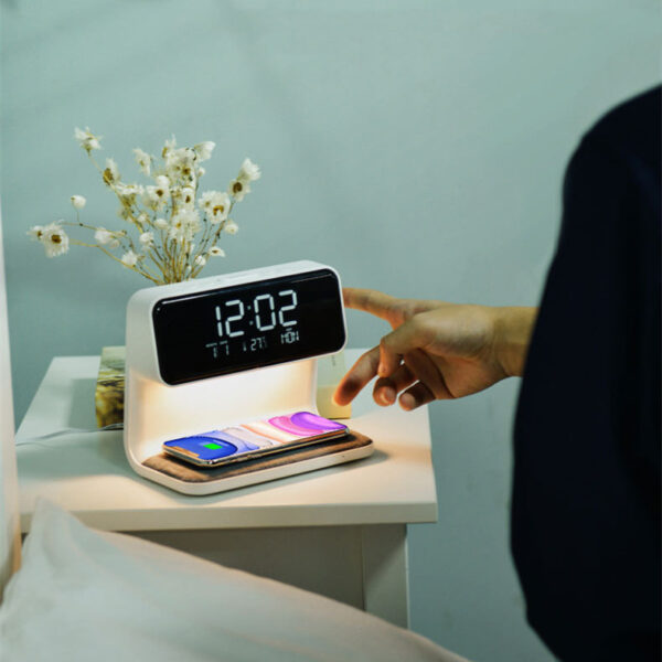 Creative 3 In 1 Bedside Lamp Wireless Charging LCD Screen Alarm Clock  Wireless Phone Charger - Image 5