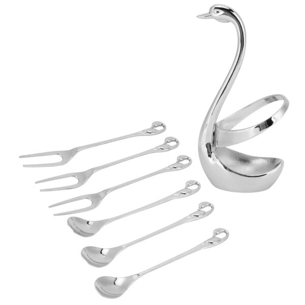 7Pcs/Set Zinc Alloy Dinnerware Swan Holder Tableware with 3 Spoons 3 Forks Home Decoration - Image 4