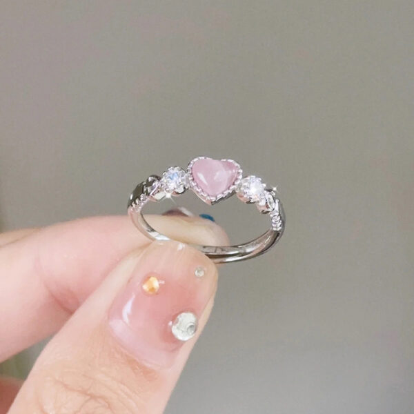 Pink Opal Love Heart-shaped Ring Women's Design Sense Niche - Image 3